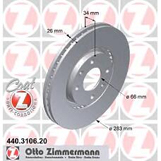 ZIMMERMANN 440.3106.20 (1606401480 / 4246W2 / 4246W8) диск тормозной (заказывать 2шт. /  за1шт.) Peugeot (Пежо) / Citroen (Ситроен) с антикоррозионным покрытием coat z