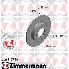 ZIMMERMANN 440.3107.20 (4246W9 / 4246X8 / 424952) диск тормозной задн. 247x9 / 35-4x108\ Peugeot (Пежо) 307 1.4-2.0 00-09 / 1007 1.6 hdi 05>