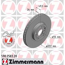 ZIMMERMANN 590.2583.20 (4351205040) диск тормозной перед. 277x26 / 50-5x100 \ Toyota (Тойота) Avensis (Авенсис) 1.8 / 2.0 03>