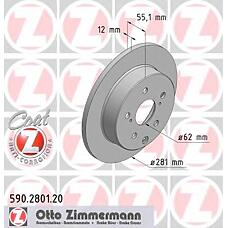 ZIMMERMANN 590.2801.20 (4243142060) диск тормозной задн. 281x12 / 55-5x114 \ Toyota (Тойота) rav4 2.0vvt-i / 2.2 d-4d / d-cat 03.06>
