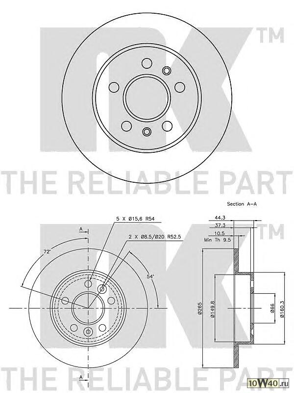 Диск тормозной задний (265x10,5mm) / RENAULT Laguna-I,Safrane-I/II 92~01