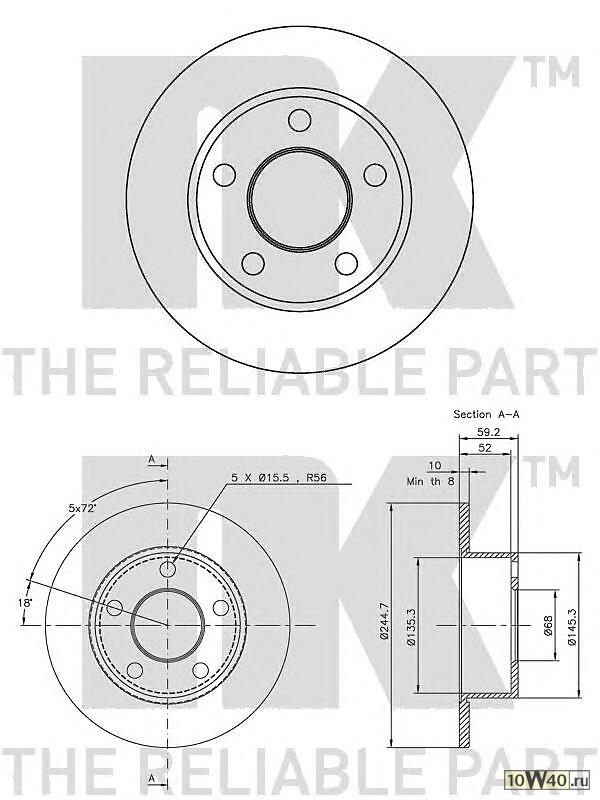 Диск тормозной задний (245x10mm) / AUDI-100,200 84~91