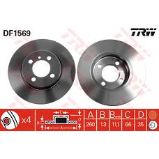 TRW DF1569 (34111154747 / 34116752434 / 230122) диск тормозной передний\ BMW (БМВ) e30 1.6-1.8 m10 / m40 82-92