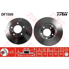 TRW DF1599 (0155212093 / 0235159 / 08544410) торм.диск пер.[303x16] 5 отв.