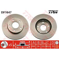 TRW DF1647 (5023441 / 5027462 / 5027463) диск тормозной пер Ford (Форд) granada / Scorpio (Скорпио) вент d=64 h=53