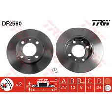 TRW DF2580 (4246G9 / 4246A1 / 4246A2) диск тормозной зад Peugeot (Пежо) 405