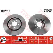 TRW DF2619 (06548 / 09557010 / 09557075) диск тормозной передний\ VW Golf (Гольф) / Passat (Пассат) / vento 2.0 / 2.8 / 2.9 92>