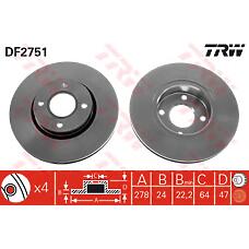 TRW DF2751 (5026785 / 6676462 / 4070864) диск тормозной пер Ford (Форд) Mondeo (Мондео) 93- вент