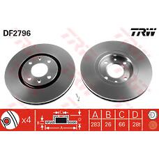 TRW DF2796 (4246R7 / 4246L8 / 4246N0) диск тормозной передний\ Peugeot (Пежо) 406,Citroen (Ситроен) xantia 2.0-3.0 / 1.9td 95>