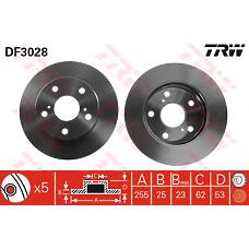 TRW DF3028 (09672310 / 0986478441 / 0986AB5145) диск тормозной передний Toyota (Тойота) Previa (Превия) (tcr_) 2.4 90-00 255мм df3028