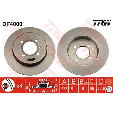 TRW DF4000 (4320654C01 / 4320654C00) диск тормозной задний\ Nissan (Ниссан) Almera (Альмера) / Sunny (Санни) 2.0 90>