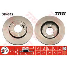 TRW DF4012 (TY013325X / T0023325XA / TY013325XA) диск тормозной передний\ Mazda (Мазда) mpv / xedos 9 2.0 / 2.3 / 2.5 93>