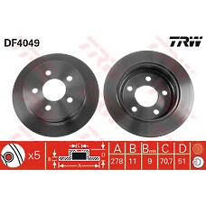 TRW DF4049 (569107 / 90542180 / 569110) диск тормозной задний\ Opel (Опель) sintra 2.2 / 3.0 / 2.2tdi 96-99