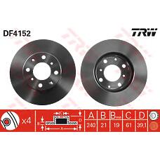TRW DF4152 (0986 / 0986479033 / 0986AB) диск тормозной передн honda: Jazz (Джаз) 02-, logo 99-02