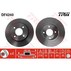 TRW DF4240 (4320699J04 / 17010 / 230672) диск тормозной задний\Nissan (Ниссан) Primera (Примера) 1.6-2.0td 98>