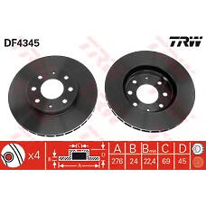 TRW DF4345 (MR389725 / MR475331 / MB895098) диск тормозной передний\ Mitsubishi (Мицубиси) galant 2.0 / 2.5 / 2.4gdi 97>