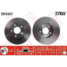 TRW DF4357 (011642121141 / 08946120 / 0986479067) торм.диск зад.[278x10] 5 отв.
