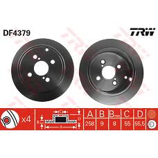 TRW DF4379 (08A33110 / 0986479086 / 0986479937) диск тормозной задний\ Toyota (Тойота) Corolla (Корола) 1.4 / 1.6 01>