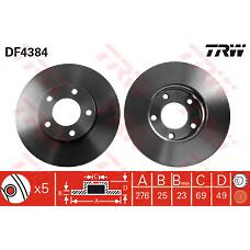 TRW DF4384 (0986479179 / 0986479R83 / 09946421) диск тормозной передний\ Mazda (Мазда) 3 / 5 1.4 / 1.6 / td / 2.0cd 03>