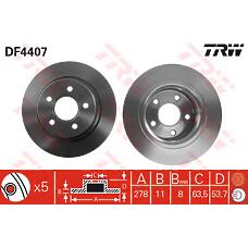 TRW DF4407 (4457989 / 4367107 / 4475316) диск тормозной задний\ Ford (Форд) turneo / Transit (Транзит) connect 1.8 16v / 1.8di / tdci 02>