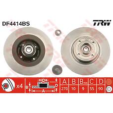 TRW DF4414BS (7701207898 / 340 / 763943) диск тормозной задний с подш.и кольц.abs\Renault (Рено) Scenic (Сценик) 1.4-2.0i 03>