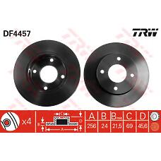 TRW DF4457 (0155212088 / 0986479187 / 09999110) диск тормозной передний Mitsubishi (Мицубиси) Colt (Кольт) vi, smart forfour (454) (256мм) df4457