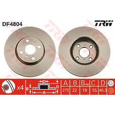 TRW DF4804 (0986479431 / 0986AB5238 / 09A53510) диск тормозной задний\ Toyota (Тойота) Yaris (Ярис) 1.0 05>