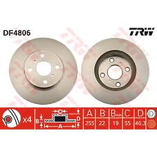TRW DF4806 (098 / 0986479430 / 0986479987) диск тормозной передний\ Toyota (Тойота) Yaris (Ярис) 1.0 05>