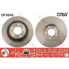 TRW DF4945 (424922
 / 424922 / 424923) диск тормозной задний Citroen (Ситроен) jumpy / Peugeot (Пежо) expert / Fiat (Фиат) Scudo (Скудо) d=290mm