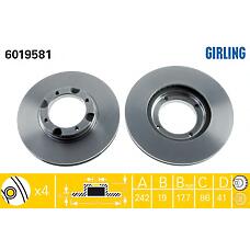 GIRLING 6019581 (5171221350 / 5171224100 / 5171221B00) диск тормозной перед.  () accent(x-3)  94-00  242,2x19,2mm