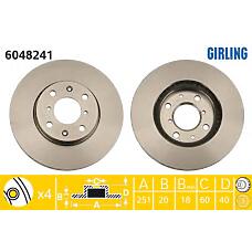 GIRLING 6048241 (4700455 / 4708241 / 5531162J00) диск тормозной Opel (Опель) agila 1.0-1.3 07-Suzuki (Сузуки) Swift (Свифт) 1.3-1.5 05- передний вент. girling диск тормозно