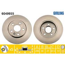 GIRLING 6049955 (569063 / 13502213 / 569421) диск тормозной Opel (Опель) insignia 08- / Saab (Сааб) 9-5 10- r16 передний d=296мм.