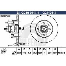 GALFER B1-G210-0111-1 (191615601 / 191615601B / 357615601) диск торм. зад.[226x10] 4 отв.