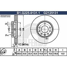 GALFER B1-G225-0131-1 (569060 / 569066 / 9117678) диск торм. пер.вент.[280x25] 5 отв.