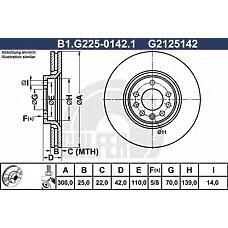 GALFER B1-G225-0142-1 (4567798 / 5055389 / 5391560) диск торм. пер.вент.[308x25] 5 отв.