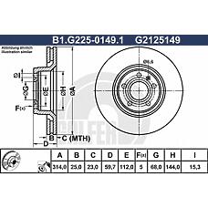 GALFER B1-G225-0149-1 (4F0615301D / G2125149) диск торм. пер.вент.[314x25] 5 отв.