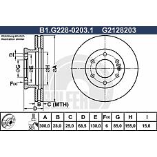 GALFER B1-G228-0203-1 (2E0615301 / 9064210012 / G2128203) диск торм. пер.[300x28] 6 отв
