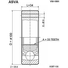 ASVA VW-1001 (211598101 / 251598101 / 25159810X) шрус внутренний 33x100