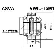 ASVA VWIL-T5M1 (7H0407331B / 7H0498103 / 7H0498103X) шрус внутренний левый 28x108