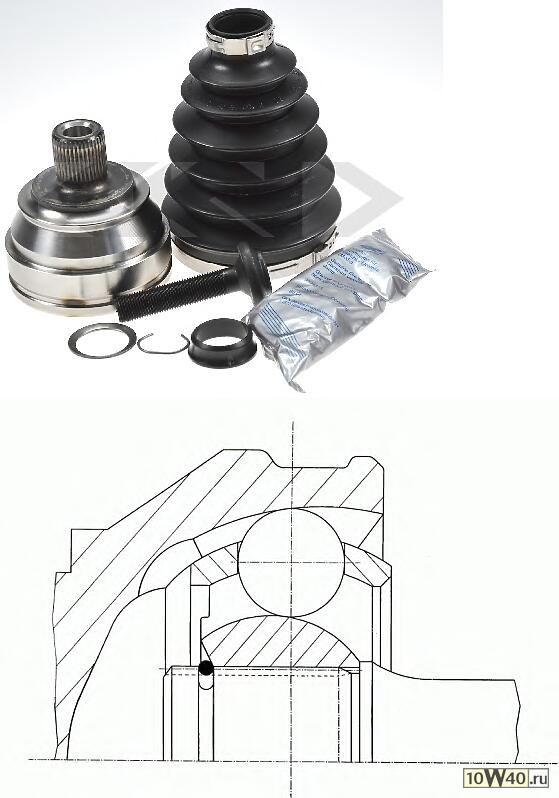 Код оригинала: 701498099B / 701498099BX / 701498099BS1 / 701498340BX / 701407321D, <BR>ШРУС наружный к-кт  VW T4 94>