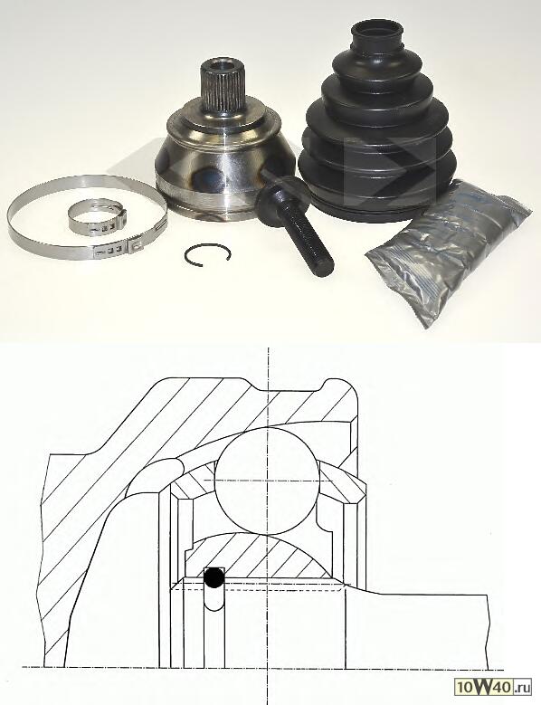 Код оригинала: 4F0498099A, <BR>ШРУС наружный к-кт  Audi A6 2.0-3.0TDi 04-11/A8 4.2-6.0 02-10