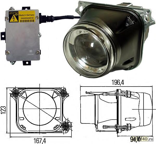 Фара ближнего/дальний света(DE модуль d90мм.) 12V BI- XENON линза
