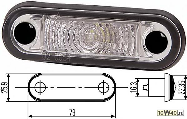 фонарь габаритныйled белый овальн79x26 10v-33v 0.5w с пров 0.5м\omn man,neoplan,daf