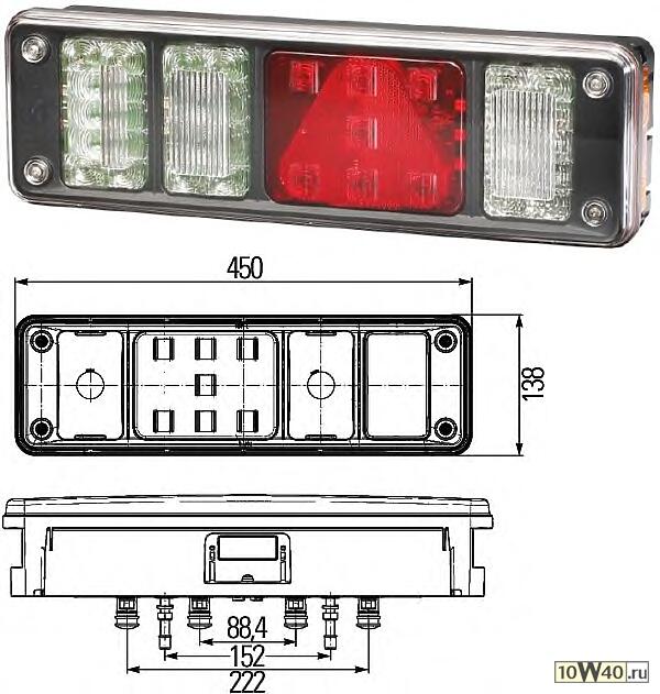 фонарь задний многосекцrh 6-секц. прямоуг.черн корпгибрид ламп с led секциями\krone