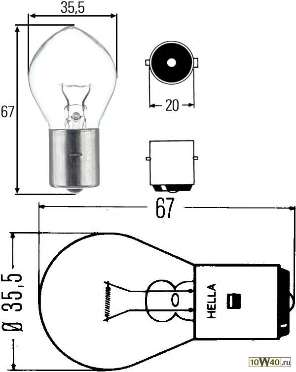 лампа накаливания рабочего освещ, противотум, задн. противотум 24v 35w ba20s\