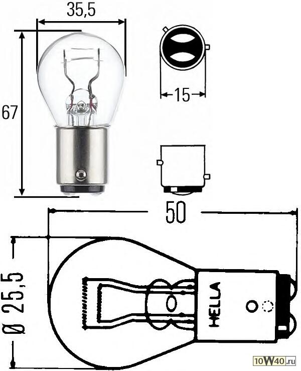 лампа hella галогеновая p21 / 4w baz15d 21w