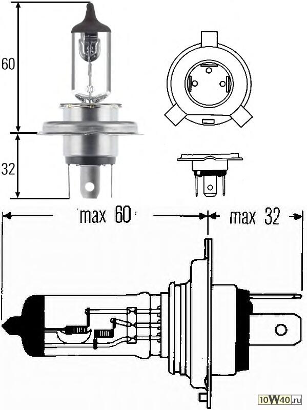 лампа (h4) 12v 60 / 55w p43t-38 галогенная увеличенный срок службы long life\