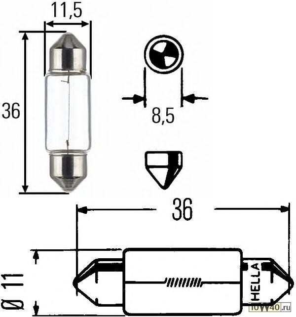 (c5w) 12v sv8.5 l=36 mm подсветка номерного знака\