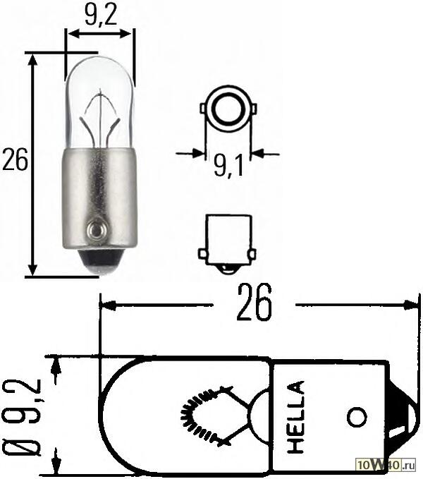 Лампа T4W 24V 4W BA9s