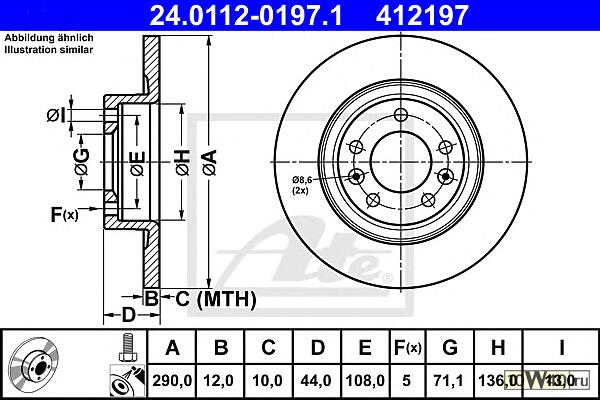 ДИСК ТОРМ PGT 508/SW 1.6THP/VTI/1.6HDI/2.0HDI 10- ЗАД НЕ ВЕНТ 290X12